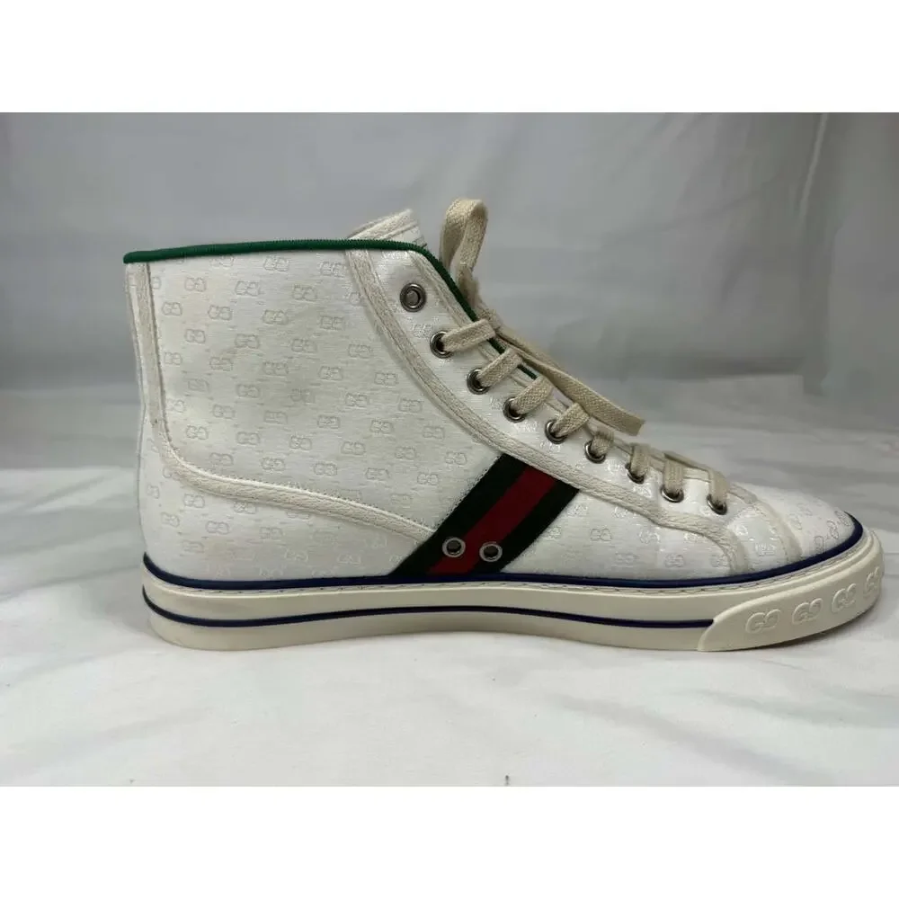 Men's Size 11.5 Gucci Tennis 1977 White GG Canvas Web Hight Top SPB-JB 366629